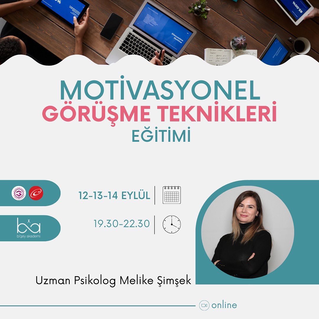 BiseyAkademi's tweet photo. 12-13-14 Eylül saat 19:30’da üç gün sürecek ve Uzman Psikolog Melike Şimşek eşliğinde Motivasyonel Görüşme Teknikleri eğitimi kayıtları açıldı! 🎉 

3 gün sürecek ve online gerçekleşecek eğitimin ardından katılımcılarımız e-devlet onaylı sertifika hakkına da sahip olacaklar! 👩🏼‍🎓 https://t.co/FZDPmA3PKu