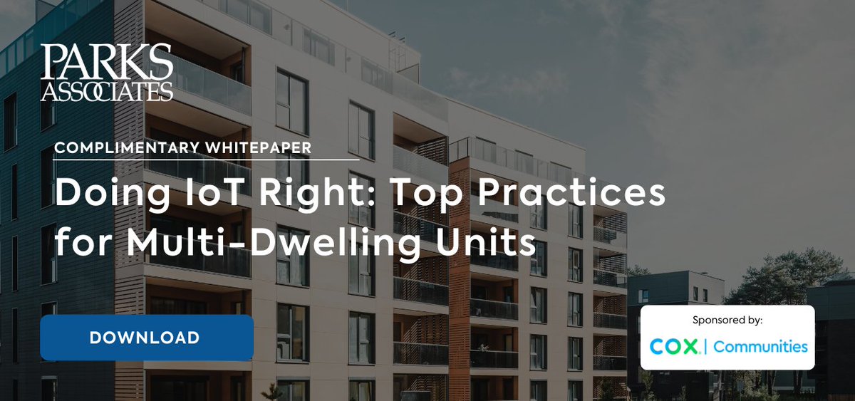 ParksAssociates's tweet photo. .@ParksAssociates complimentary #whitepaper โDoing IoT Right: Top Practices for Multi-Dwelling Units," reveals over half of #MDU renters are willing to pay higher rates for #apartments with #smartcapabilities & #amenities. Download now to learn more! https://t.co/nya1gtn796 https://t.co/ivmPVbyFog