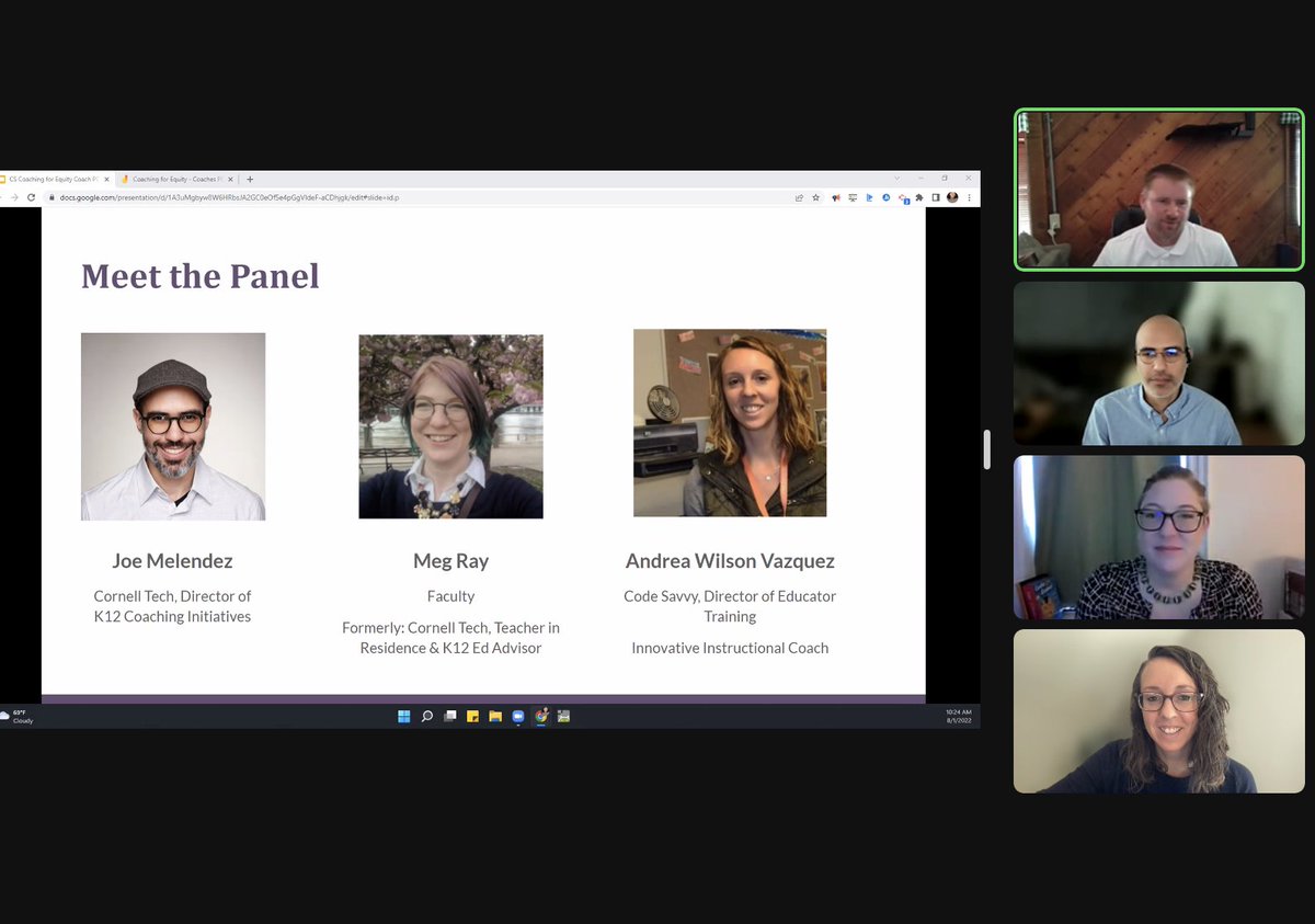 wilsandrea's tweet image. Honored to be able to share my experience related to CS coaching alongside @teach_python and @joeamelendez today! #coachingforequityincs @nationalcsed @CodeSavvyOrg #csforall