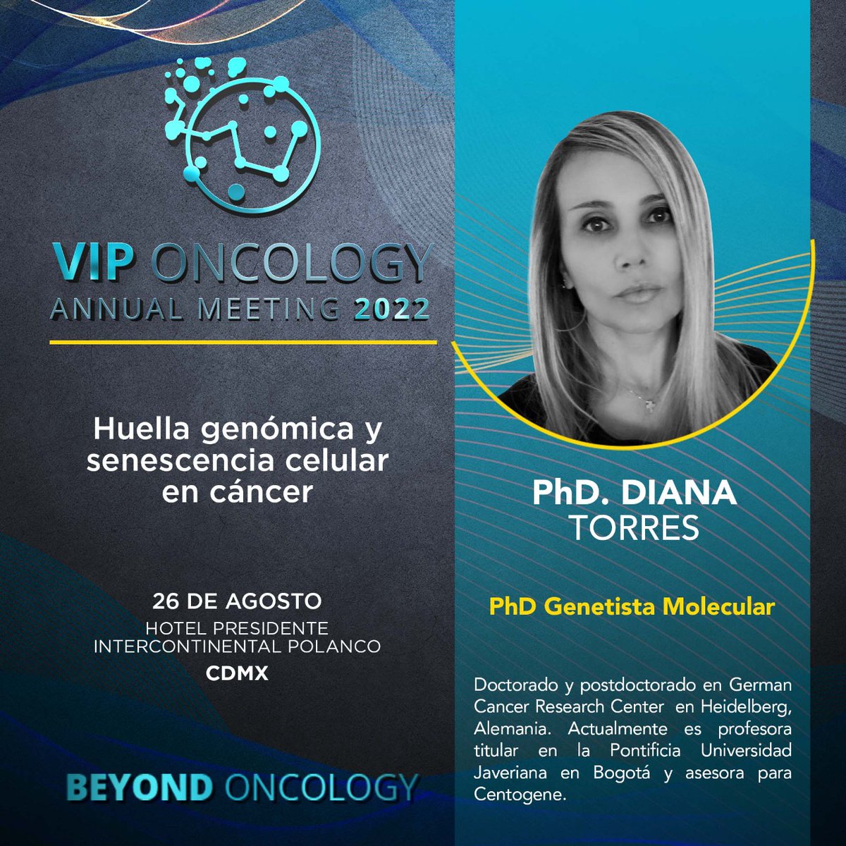 GenethicMx's tweet photo. 🧬 PhD. Diana Torres, genetista molecular, será una de nuestras speakers en el VIP ONCOLOGY annual meeting 2022. #BeyondOncology

Si quieres ser parte de esta experiencia  en formato digital o solicitar una beca para asistir presencialmente, regístrate https://t.co/D3j1Uq5CXA https://t.co/beo2wEAsQl