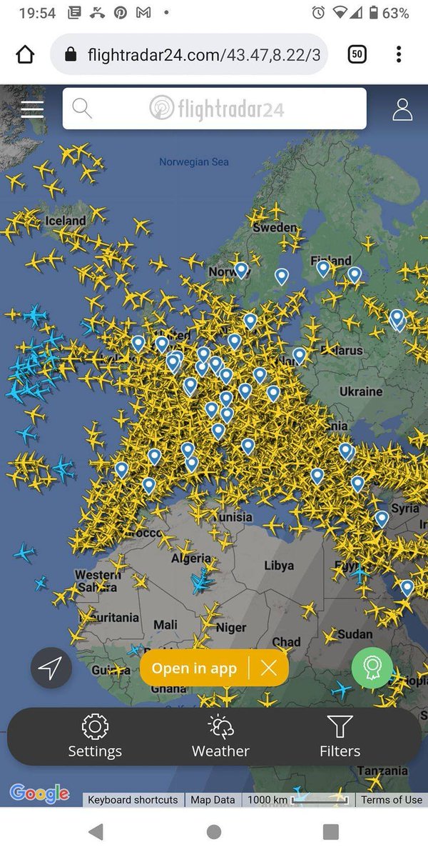 A screen shot of the number of planes over Europe. One moment in time. And we told to worry about cows farting...