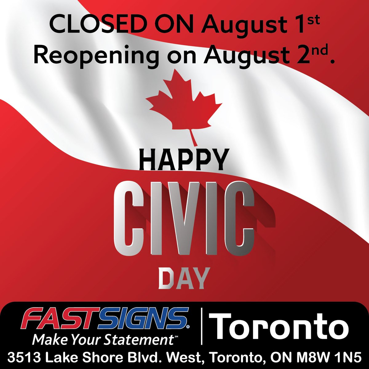 FASTSIGNS2137's tweet photo. Wishing everyone a happy #civicday from #fastsignstoronto team. https://t.co/gusJolip3z