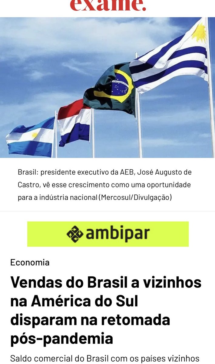 MarthaSeillier's tweet photo. Vendas do 🇧🇷 a países vizinhos disparam! Saldo comercial saltou 64,7% em 2021 p/ US$ 7,3 bilhões, e deverá ter nova alta este ano. No ano passado, o Brasil exportou US$ 33,9 bilhões p/ os países sul-americanos, e a AEB projeta que as vendas poderão chegar a US$ 41 bilhões em 2022 https://t.co/HloF0QlFVi