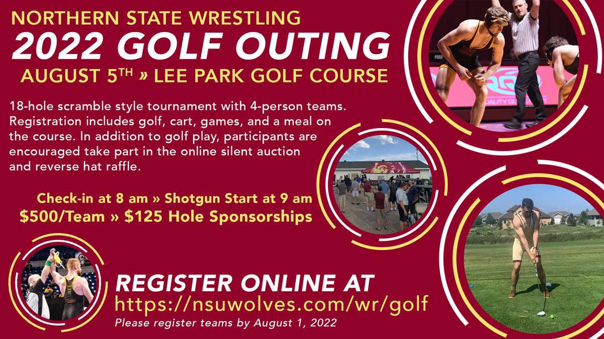nsuwolves_wr's tweet photo. Golf outing week is here‼️Get your details below⬇️

Thursday
3 pm • Silent Auction opens (online)
https://t.co/4OQblc9fXh

Friday
8 am • Registration➡️https://t.co/d7XUlE0phh
9 am • Shotgun start ⛳️ 
3 pm • Silent Auction closes
4 pm • Raffles/Prizes

More details to come! https://t.co/OLBxM40JTq