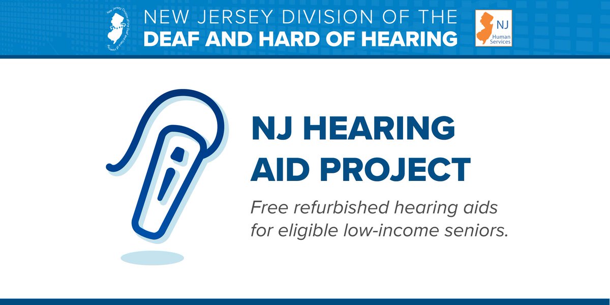 NJDHS's tweet photo. 🦻Need a hearing aid but having trouble affording one? 
The #NJHearingAidProject provides refurbished hearing aids for eligible older adults.
 💻 Visit https://t.co/0CJ8DQFeNP to learn more. https://t.co/qLXpHBEQ2s