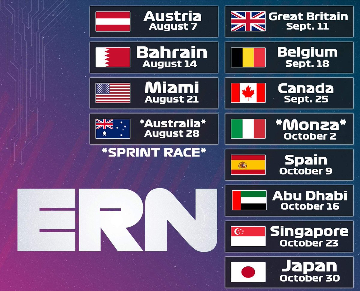 <a href="/ERN_F1/">ERN - European Race Night</a> no assist Div X signups will remain open thru the week, if you want to get a full time seat tho, get the tt times in today💪 

Tt tracks are Japan and Spa

You can get the server link by messaging myself here or on discord🤙 

See you on track!
