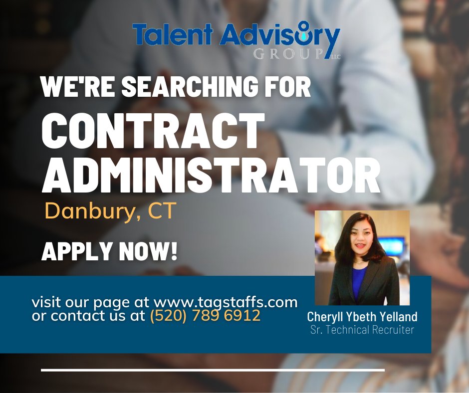 TAGStaffing's tweet photo. #weareTAG #hiring #jobs #jobseekers #contractadministrator #danbury #connecticut https://t.co/0wMHogmqTz