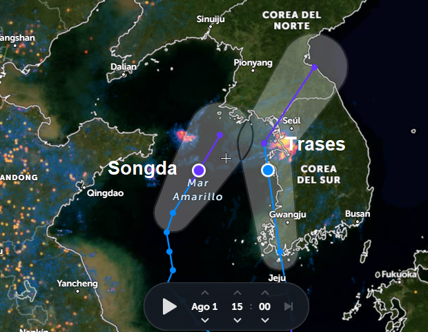 RAM_meteo's tweet photo. Pocas veces verás dos ciclones tropicales nombrados afectado a las dos #Coreas : #Songda y #Treses(#Ester)
1 agosto 2022 @zoom_earth https://t.co/Mb1zQouCHC
