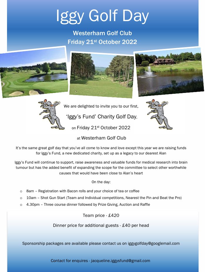 IggysFUNd's tweet photo. Our first golf day is fast approaching, teams are selling fast which is great news, also have some sponsorship packages available. Please get in touch if you’re interested#iggy #iggysfund #befriendly https://t.co/jYdoh9dWgg