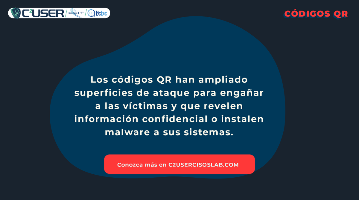 tictac_ccit's tweet photo. #SAFETIPS 🔒
Si bien el código #QR ha facilitado el manejo de la información, también ha sido blanco de los #cibercriminales porque han aprovechado esta herramientapara engañar a los usuarios nuestro laboratorio #C2User nos cuentan cuales son sus ataques y vulnerabilidades. https://t.co/LIlVgs2Bbm