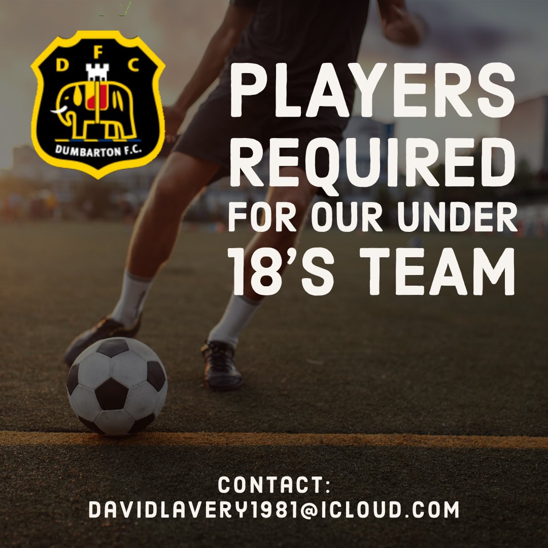 Dumbartonfc's tweet photo. ARE you an undiscovered footballing talent? Or do you know someone that is? 

OUR under 18’s team are looking for players to add to the current squad. Please contact David Lavery for more details. ⚫️🟡🏰🐘. #youngsons #futuresons https://t.co/DyMpvTYlhc