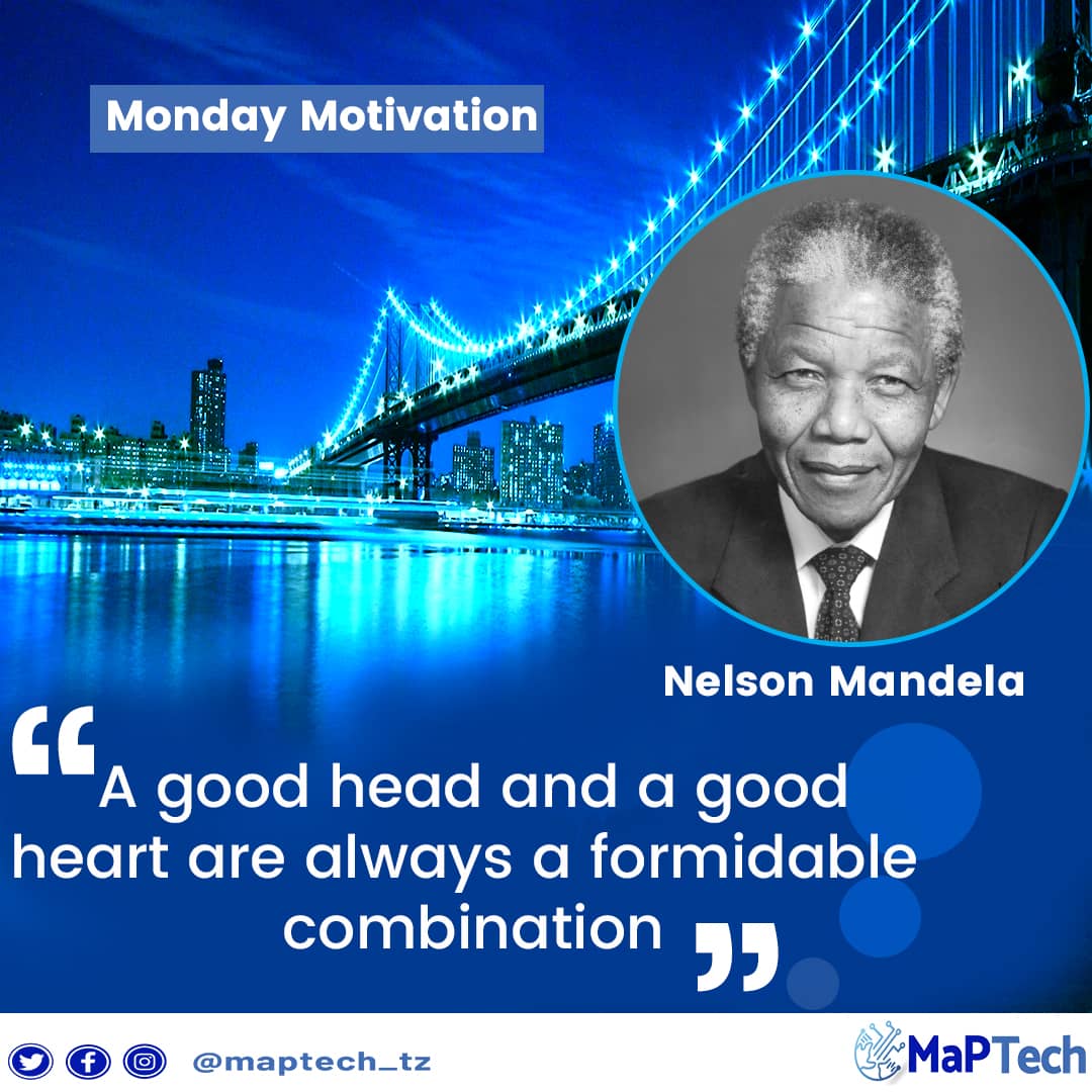 maptech_tz's tweet photo. A good head and a good heart are always a formidable combination.
wishing you happy Monday and happy new month.
#maptechtz #nelsonmandelaquote #nelsonmandelaquotes https://t.co/2fUXPD2Ys8