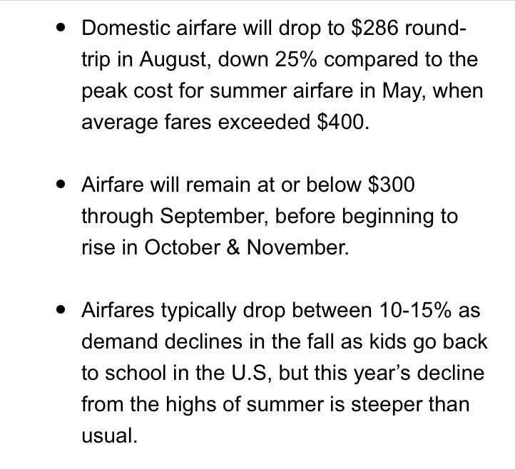 lesliejosephs's tweet photo. Airfare headed down 25% this month vs May peak for summer trips, @hopper Hopper estimates. Sky-high fares have already started to slip as summer fades. https://t.co/aDM5fft6yk… https://t.co/erfHcbsUBs