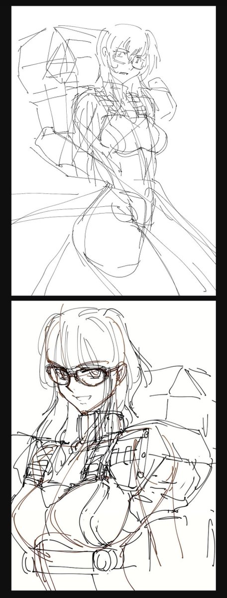 #これを見た人はよその子の画像を貼れ
まだラフの段階ですがACE-kowさんの作品からマリアさんとレッドコートさん(レッドコートさんは縦長にトリミングしてレッドコートの赤が引き立つように背景のキャラは白黒にしようと思います) 