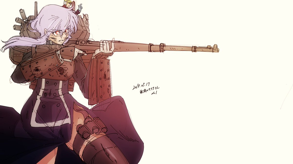 #これを見た人はよその子の画像を貼れ
まだラフの段階ですがACE-kowさんの作品からマリアさんとレッドコートさん(レッドコートさんは縦長にトリミングしてレッドコートの赤が引き立つように背景のキャラは白黒にしようと思います) 