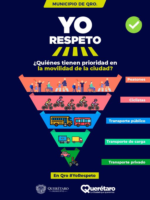 czerjyo's tweet photo. @pedaleanda @qromunicipio Vente a pedalear a Querétaro, acá la nueva pirámide de movilidad que se respeta en cada calle de nuestro hermoso municipio. 🤗 #Queretar❤️ Acá hay ciclovía en cada calle y los autos apenas tienen espacio para circular. https://t.co/AQYhU3ow8w