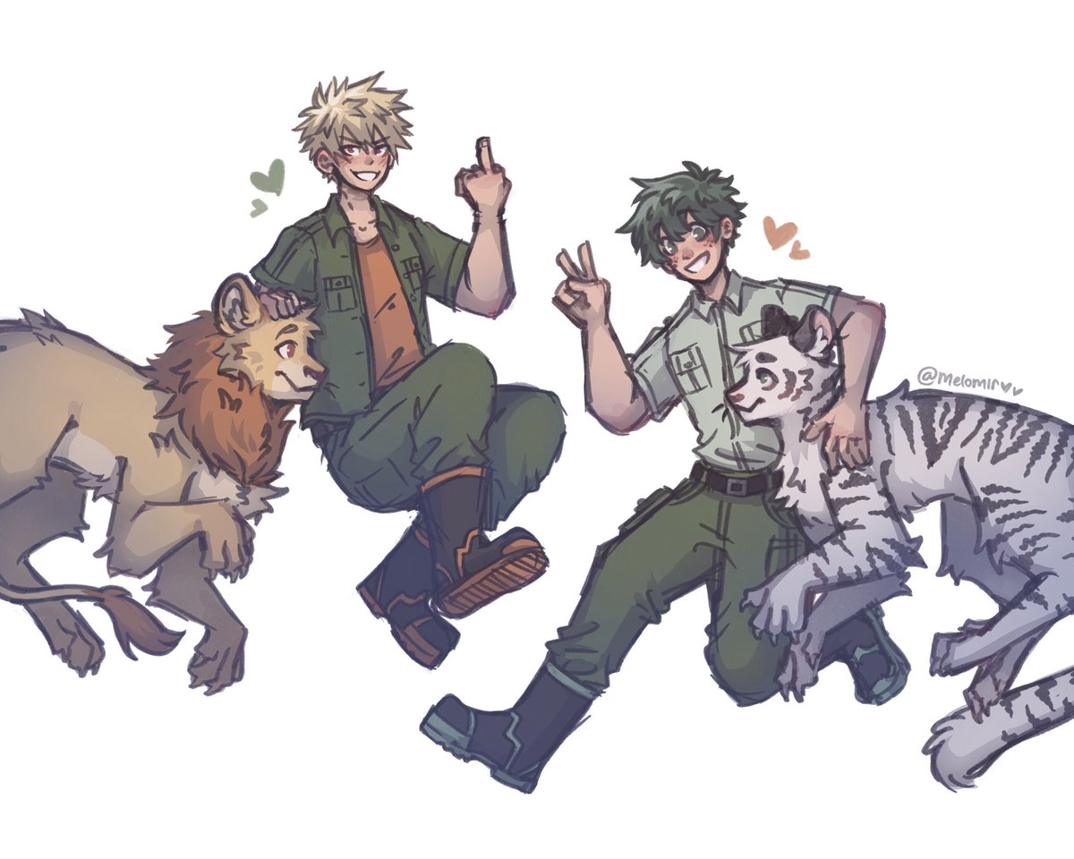 Melomlr's tweet photo. Im late, but heres day 7 for #TwinStarsWeek2022 : zookeeper au :)

#bkdk #bakudeku https://t.co/qEzOzG1V24