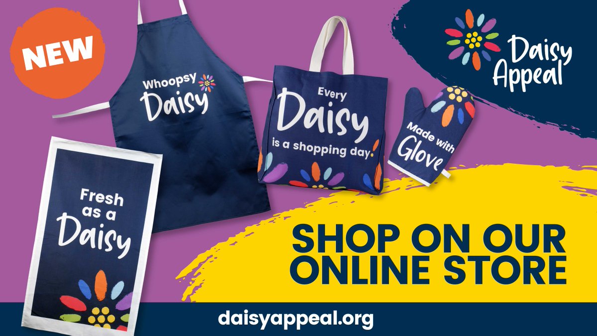 Oven mitts, aprons, tea towels and shopping bags, we hope you'll all love our new additions. Proceeds made from the online shop help continue the life-saving work in the fight against, heart disease and dementia. Take a look here: daisyappeal.org/collections/da…

#DaisyAppeal #NewMerch