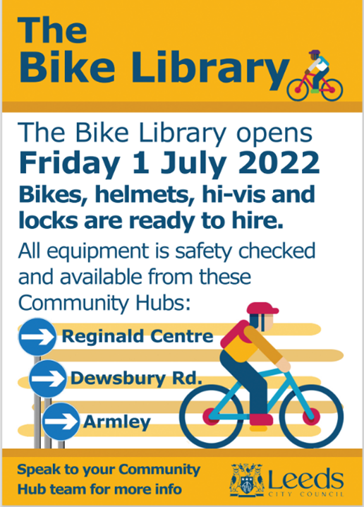 ConnectingLeeds's tweet photo. It’s easy (and free!) to borrow from a Bike Library in Leeds 🚴. To mark #CycleToWorkDay (August 4) why not get in touch and find out about availability of bikes and other gear? ⬇️ @ReginaldCentre @DewsburyRoadHub @LCCArmleyHub https://t.co/PmNNSgBNf5
