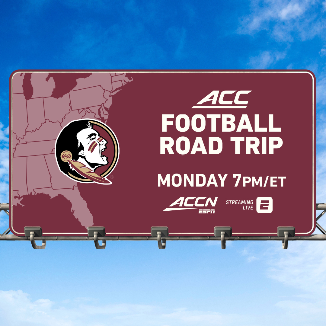 accnetwork's tweet photo. First stop: Tallahassee, FL 🍢 @FSUFootball

📺: The @ACCFootball Road Trip, Tonight 7 PM ET https://t.co/NlXyzbv0gS
