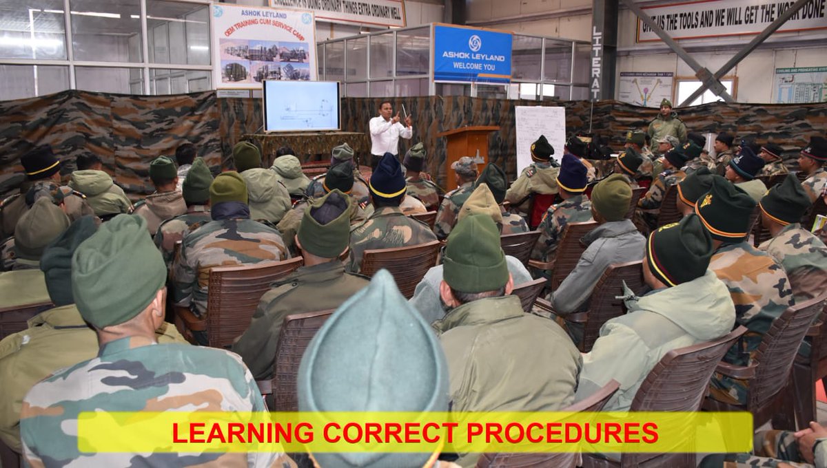 NorthernComd_IA's tweet image. “An ounce of prevention is worth a pound of cure”

Ensuring optimal reliability of vehicles of #IndianArmy, equipment through training cum service camp, conducted with support from Ashok Leyland at #Leh.

#AatmaNirbharBharat 
#InStrideWithFuture

@adgpi
@firefurycorps