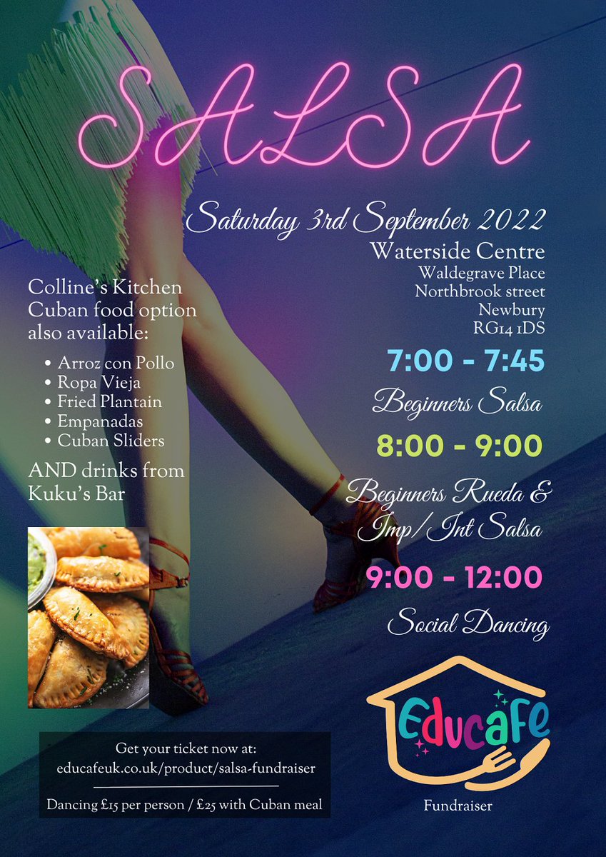 Waterside_BY's tweet photo. 🕺 There's a fantastic #salsa #fundraiser for #Educafe at Waterside on the evening of Saturday 3 September. 💃
Please visit their website for further information and to book your tickets:
https://t.co/9Y2NP5KpIs
It promises to be a really enjoyable evening!
@collineskitchen https://t.co/o278EVlDV5