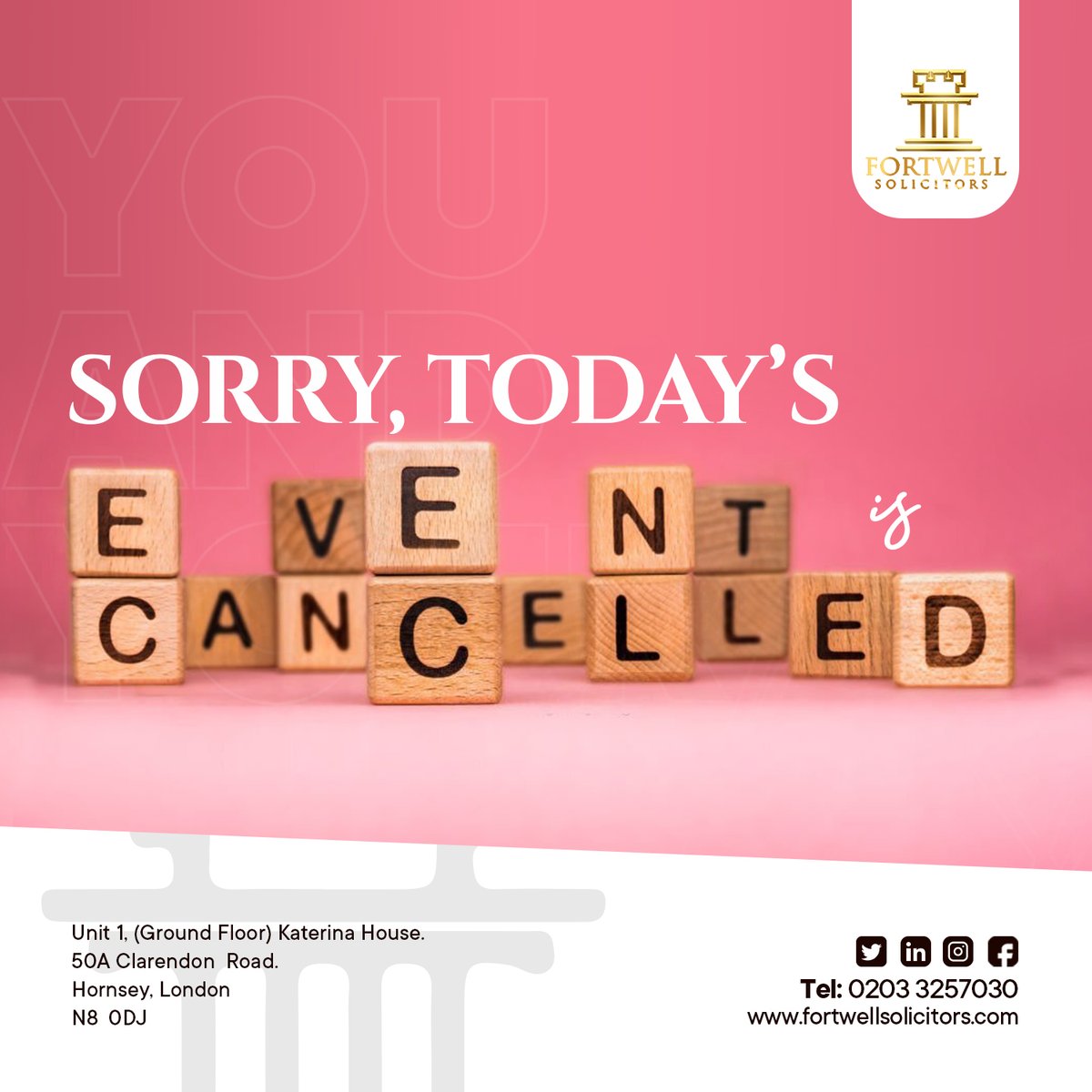 FortwellSolici's tweet photo. We are sorry to inform you that today's program has been canceled. See you next week on our next episode of YOU AND YOUR RIGHT!

#law #uksolicitors #legaladvice #generallaw #migration #ukmigration #visaapplication #solicitors https://t.co/5thnFR4rJ7