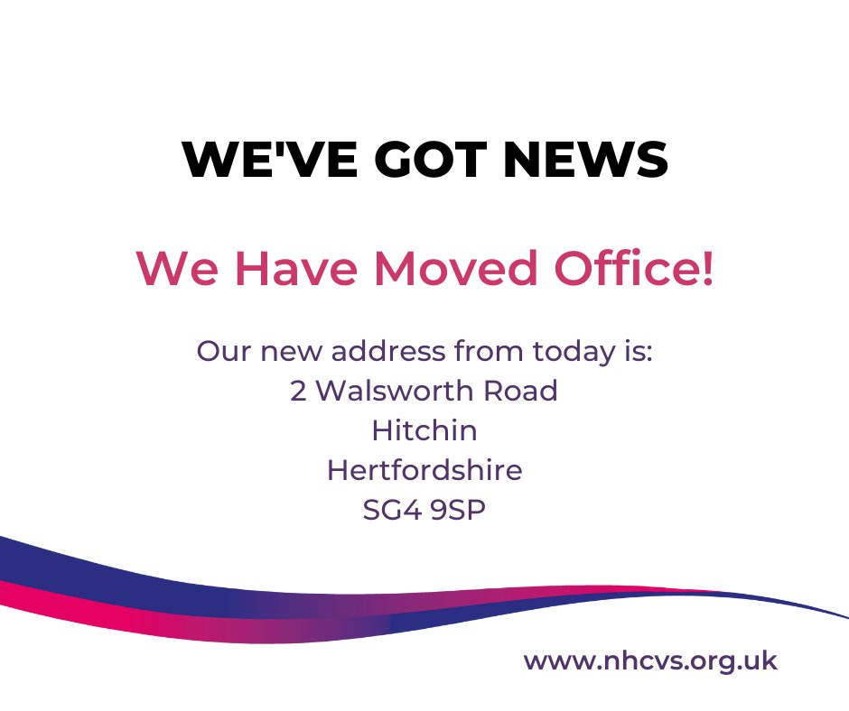 NorthHertsCVS's tweet image. A new home for @NorthHertsCVS🏠We are excited to announce that our office is now based in Hitchin, right on the edge of the town centre!  We look forward to welcoming you 🙂🎉💙
#hitchin #wehavemoved #newhome #newaddress
