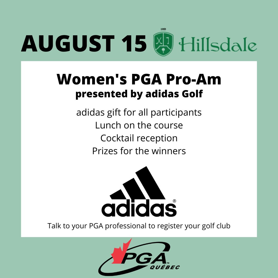 Prochain tournoi: Pro-Am Féminin PGA présenté par @adidasgolf le 15 août au <a href="/hillsdalegolf/">Hillsdale Golf & Country Club</a>. Vous avez jusqu'au 5 août pour vous inscrire! ⛳
Pour s'inscrire: pgaquebec.com/calendrier-des…