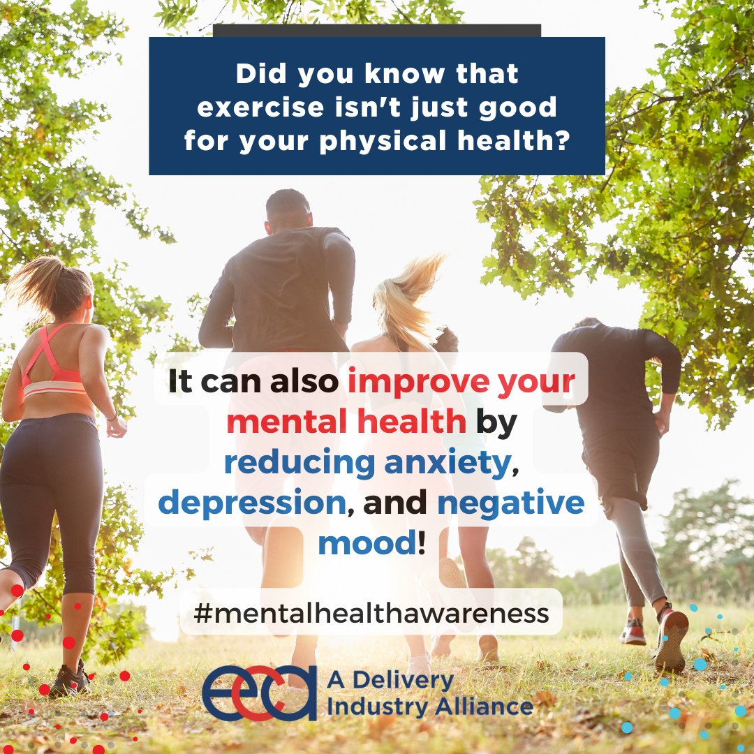 ECAassociation's tweet photo. When you're looking for a power-packed punch to care for your entire well-being, nothing gets the job done like exercise! 
#eca #mondaymotivation #mentalhealthawareness #backtoschool #delivery #transportation #logistics #shippers #carriers #vendors https://t.co/ItzaiKoL1G