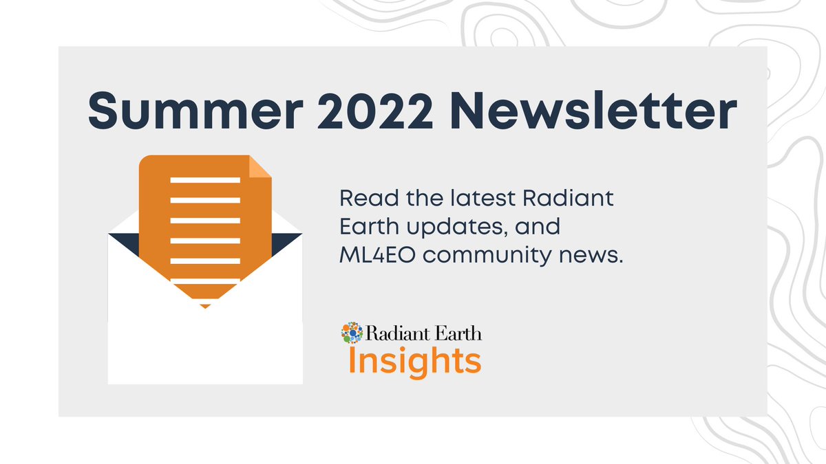 OurRadiantEarth's tweet photo. Our Summer #newsletter of Radiant Earth Insight is now available📰, with exciting content including #LandcoverNet, our #ii2030 challenge, the latest #RadiantFaces interviews w/ @GreggCal, @KendallLeeSmith, @realGuidoRice & more! Take a look here ⤵️
https://t.co/p2joVrmlW2 https://t.co/2kBuU7dXCg