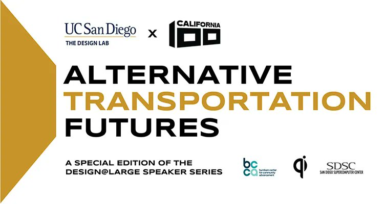 DesignLabUCSD's tweet photo. LIVE right now on the #UCTV channel! Tune into today's episode of D@L x California100 @weareca100. Todays episode will focus on redesigning #transportation systems featuring Hasan Ikhrata, Andrea Vidaurre, Larry Frank, Alyssa Muto, and Nora Vargasas. #DesignAtLarge #DesignLabUCSD https://t.co/qtFURAMTQu
