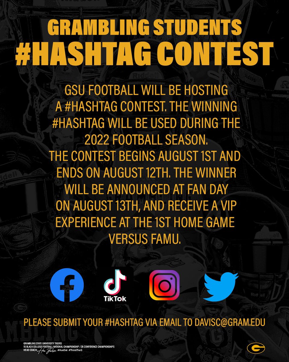 🚨🚨🚨 Students! Now is the time to be apart of something great! Let’s be creative and create our game day environment starting with a #Hashtag to represent this year football team!