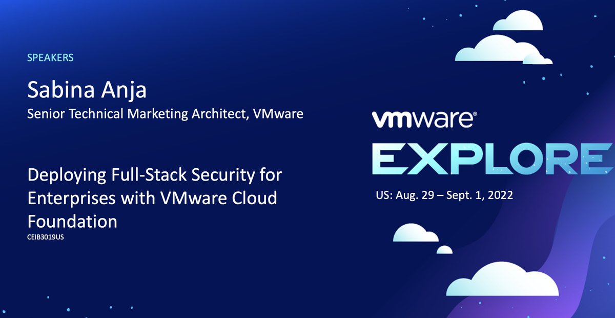 vmwarevcf's tweet image. 🙌🏽 The countdown to @VMwareExplore has begun! 

Join @sabina_anja to discover how #VMwareCloudFoundation&apos;s #intrinsicsecurity model delivers standardized, dynamic protection against threats and vulnerabilities. 

Add this session to your schedule. bit.ly/3S4r7cG