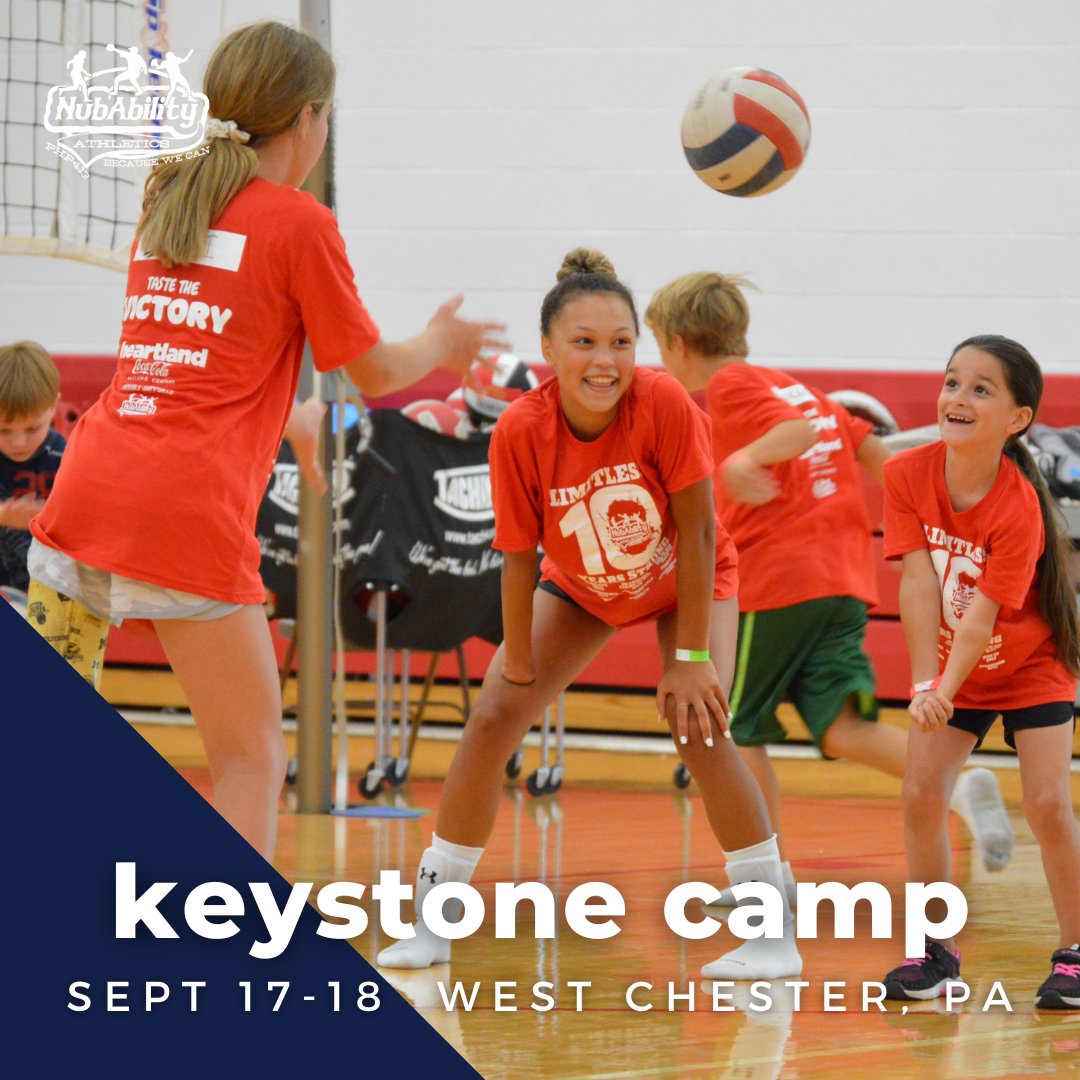 NubAbility's tweet photo. Sign up now! We're coming to #WestChester PA Sept 17-18 to coach up limb-different youth in #basketball, #grappling and #volleyball.

Never been to a Nub camp before? Get a first-time camper #Finding50 scholarship.

More at https://t.co/SPEZHaTsR8.

#NubAbility #DontNeed2 https://t.co/coPzgjnGed