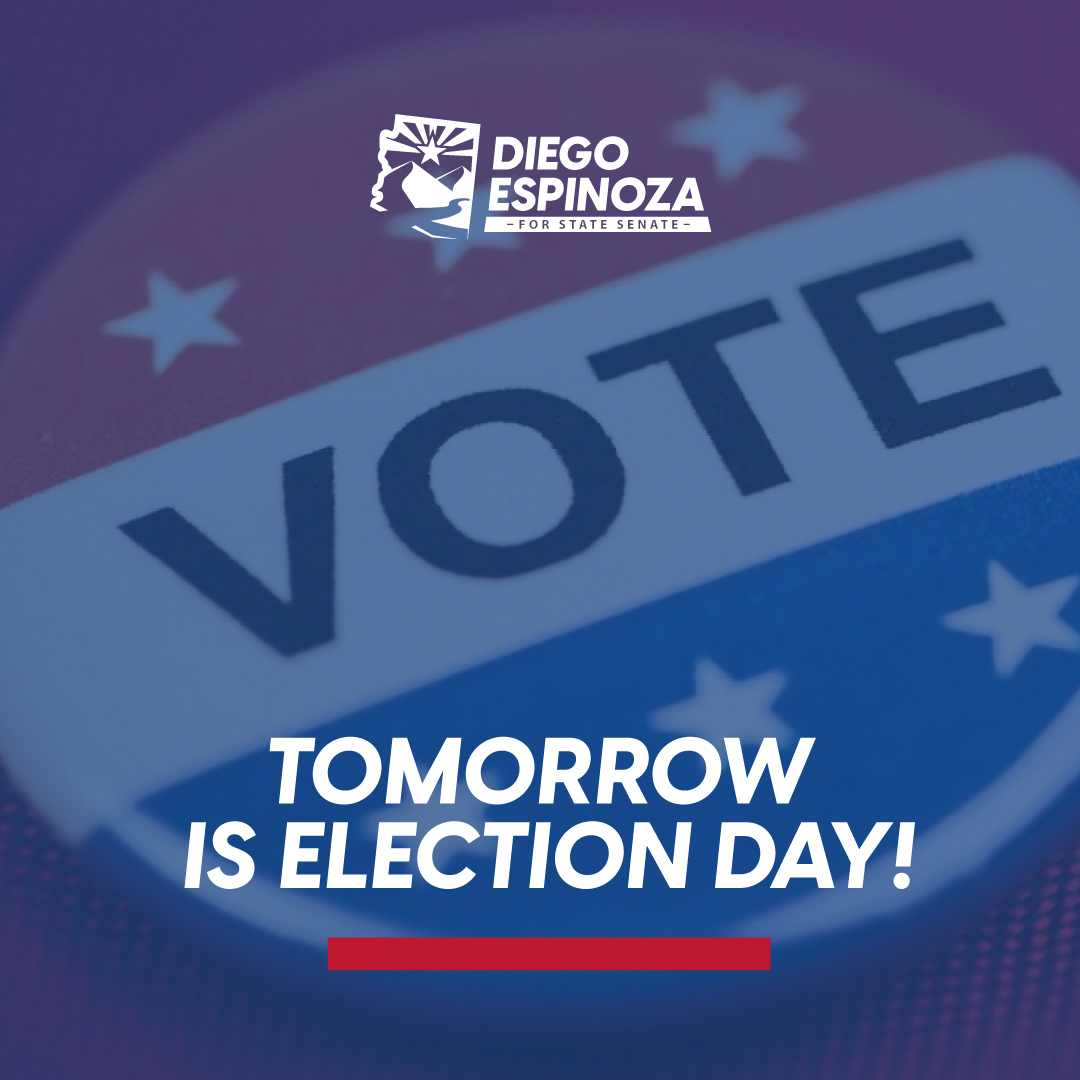 ELECTION DAY IS TOMORROW! Vote for trusted experience and results. Vote Diego Espinoza as state Senator for #LD22! Still have your mail-in ballot? It's too late to mail it. Drop it off at your polling location tomorrow. Let's all vote Diego Espinoza!