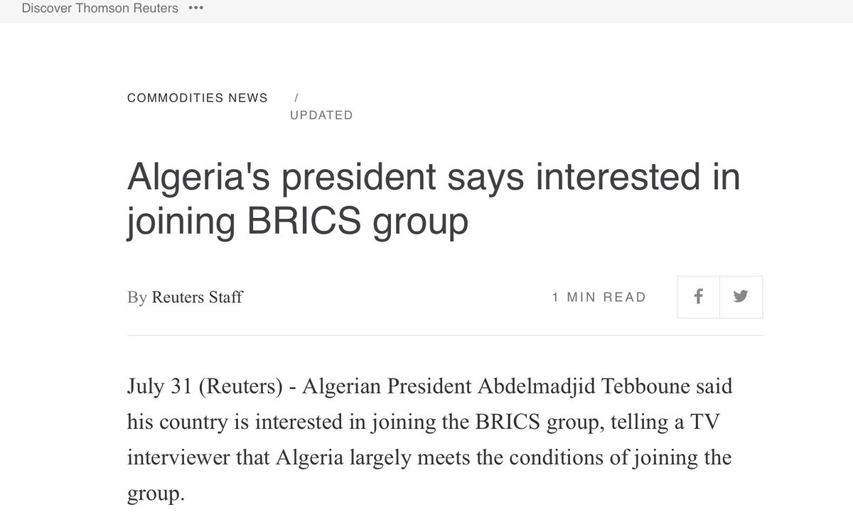 La “strategia” della missione #draghi #DiMaio sul #gas

1) Minacciare blocco acquisti dalla #Russia, prima di avere alternative in tasca
2) Firmare “accordo” con #Algeria, democrazia non millenaria, dove opera #Gazprom
3) Algeria entra in #BRICS con #Cina, #Russia, #Iran #ArabiaS