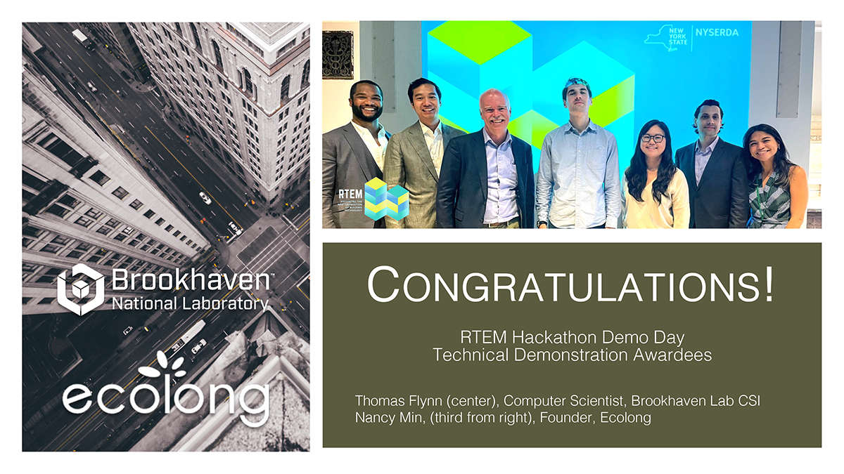 BrookhavenLabCS's tweet photo. Good #partnerships pay off! Congrats to T. Flynn of @BrookhavenLab CSI & N. Min of @ecolongllc, who picked up a cool $15K Technical Demo #award RE: #decarbonization use cases for Real-Time Energy Monitoring #data @NYSERDA's #RTEM #hackathon. #energyefficiency #MachineLearning 😎 https://t.co/BYCj1a9kqy