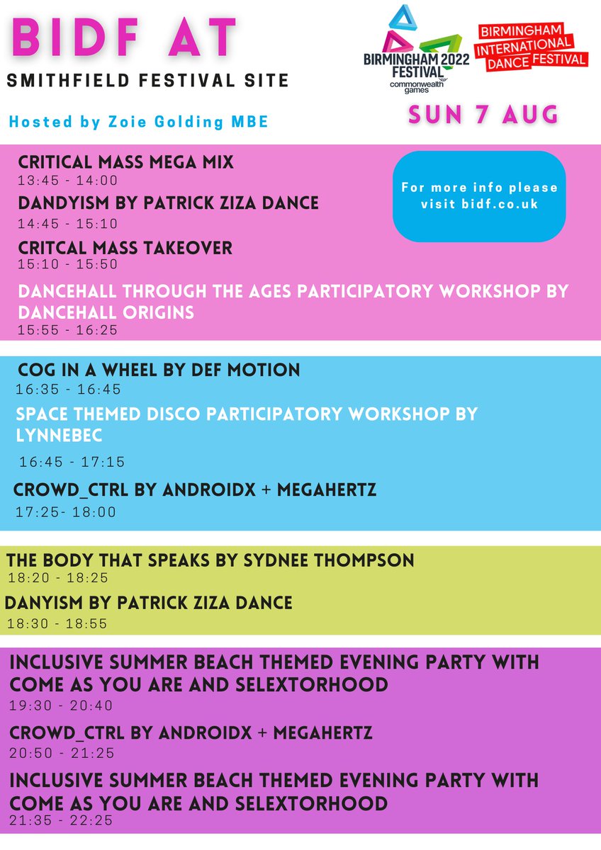 BhamDanceFest's tweet photo. Bring your dancing shoe as we take over Smithfield Festival Site this Sunday! 💥

Hosted by Zoie Golding MBE expect performances, workshops, screendance &amp; much more!

👉FIND OUT MORE: https://t.co/vfTzqcm25o
#B2022Festival #LETSGOOUT #CriticalMass22 https://t.co/mBOjtLSyqV