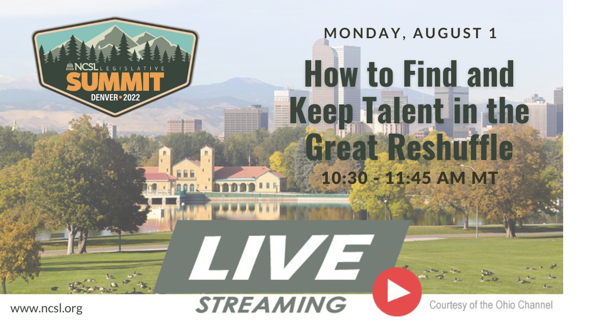 LIVE NOW | Watch "How to Find and Keep Talent in the Great Reshuffle" livestreaming on Facebook/LinkedIn: facebook.com/NCSLorg/live.

#NCSLsummit