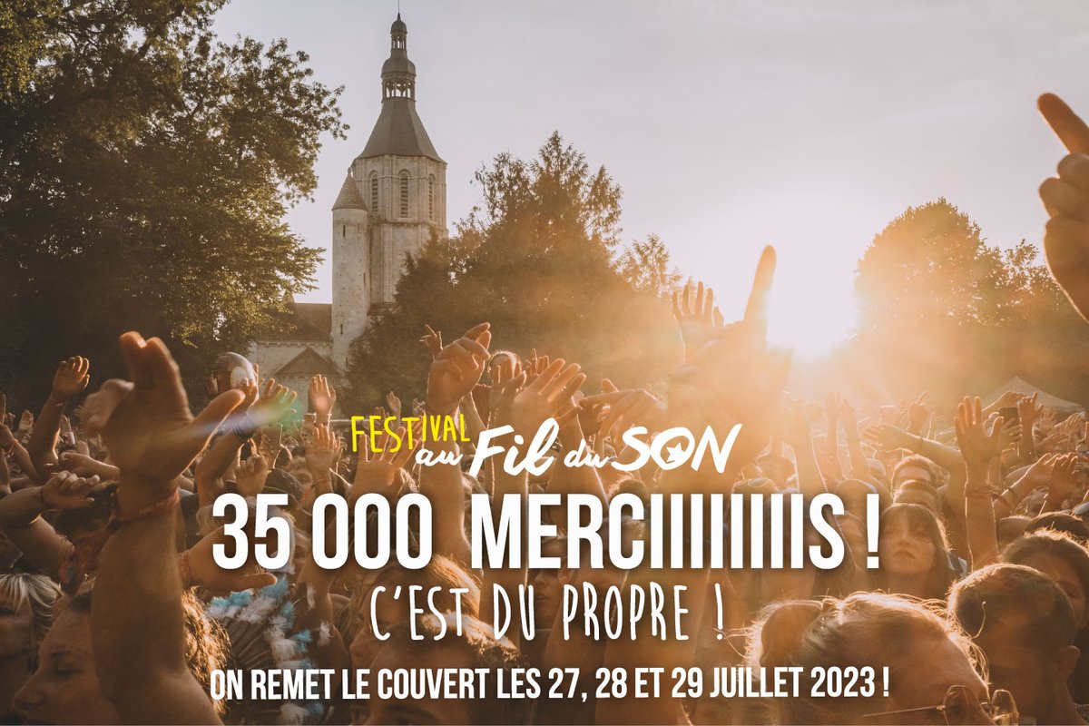 M E R C I ✨
Vous avez illuminé puissance 35 000 les 4 jours qui viennent de s'écouler ! On n'a pas de mot pour décrire combien ça fait du bien de vous avoir tous retrouvé pour une édition 'format originel Au Fil du Son' !
⭐ Rdv les 27, 28 et 29 juillet 2023 pour les 20 ans !