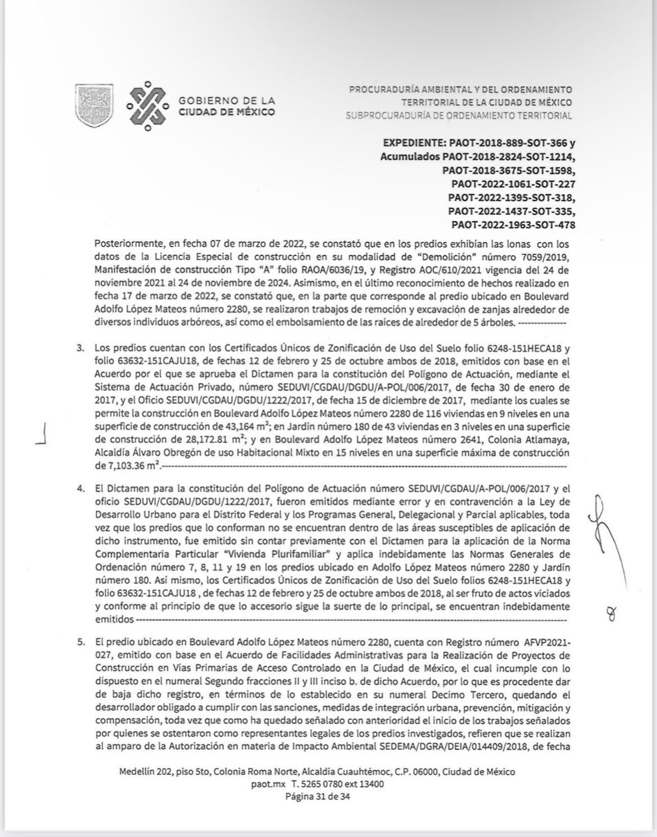elbis02_78's tweet photo. Resolución de @PAOTmx indica a @seduviCDMX @SEDEMA_CDMX y @AlcaldiaAO que los #PolígonosDeActuación son ilegales en #ProgramaParcial de #SanÁngel #SanÁngelInn y #Tlacopac y deben dejar sin efecto las autorizaciones dadas por #CUZUS ilegal para 4 edificios en #ReservaLeónFelipe https://t.co/eBkIPS5ONX