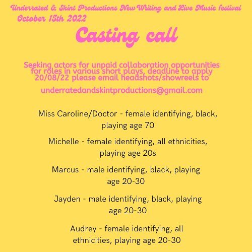 _usproductions's tweet photo. We have a few roles to fill for our upcoming scratch night! Email underratedandskintproductions@gmail.com if interested 🙌 https://t.co/JenIYUumg4