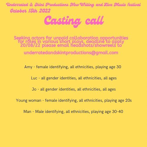 _usproductions's tweet photo. We have a few roles to fill for our upcoming scratch night! Email underratedandskintproductions@gmail.com if interested 🙌 https://t.co/JenIYUumg4