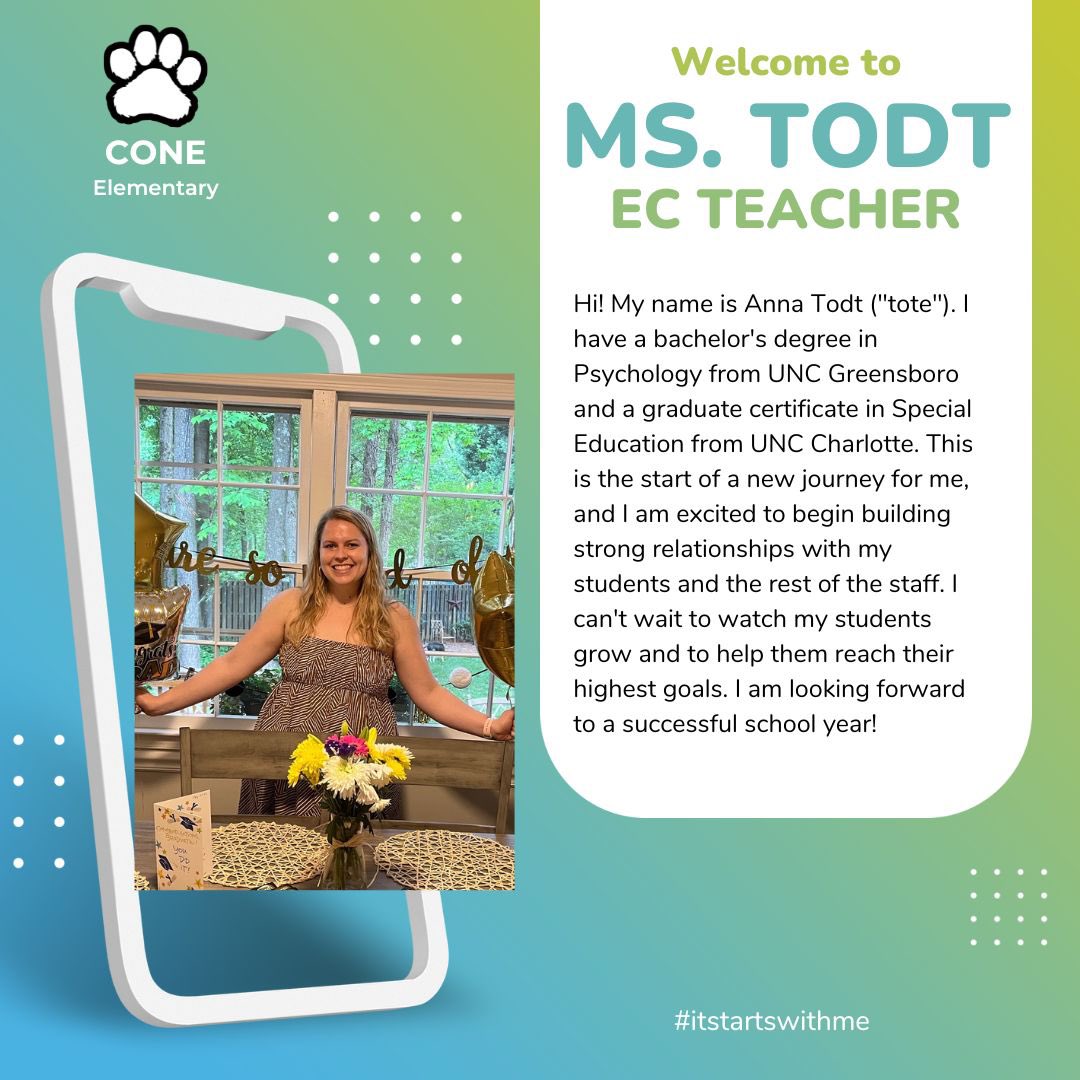 So excited to welcome Ms. Todt to @ConeCougars #itstartswithme