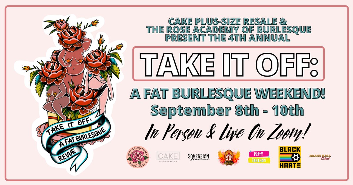 cakeplussize's tweet photo. Cake Plus-Size Resale and The Rose Academy of Burlesque are teaming up to bring our fourth annual Fat burlesque show! https://t.co/pPQTOxo1YL

The Rose Academy and Cake have assembled an amazing cast of multi-talented Fat babes ready to entertain audiences all over the world! https://t.co/XFbmakZKME