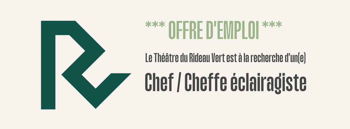 rideauvert's tweet photo. Le Théâtre du Rideau Vert est à la recherche d'un(e) Chef/Cheffe éclairagiste ! Connaissez-vous la perle rare?🧐Envoyez-la nous ! Consultez l'offre d'emploi en cliquant ici : https://t.co/9yb7b1RRQ6 https://t.co/MvNjzcljTf