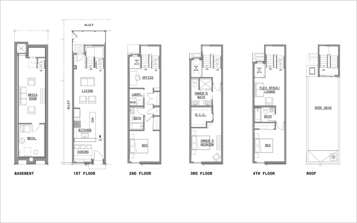 kevin_j_oneill's tweet photo. From the land of narrow lots (Philadelphia), here’s a design for a 4-story 12’ wide townhouse: https://t.co/SwP3VIyVjX