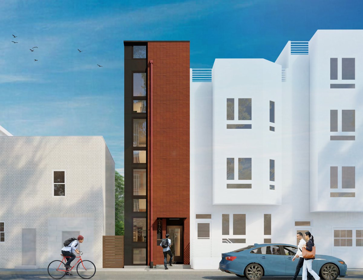 kevin_j_oneill's tweet photo. From the land of narrow lots (Philadelphia), here’s a design for a 4-story 12’ wide townhouse: https://t.co/SwP3VIyVjX