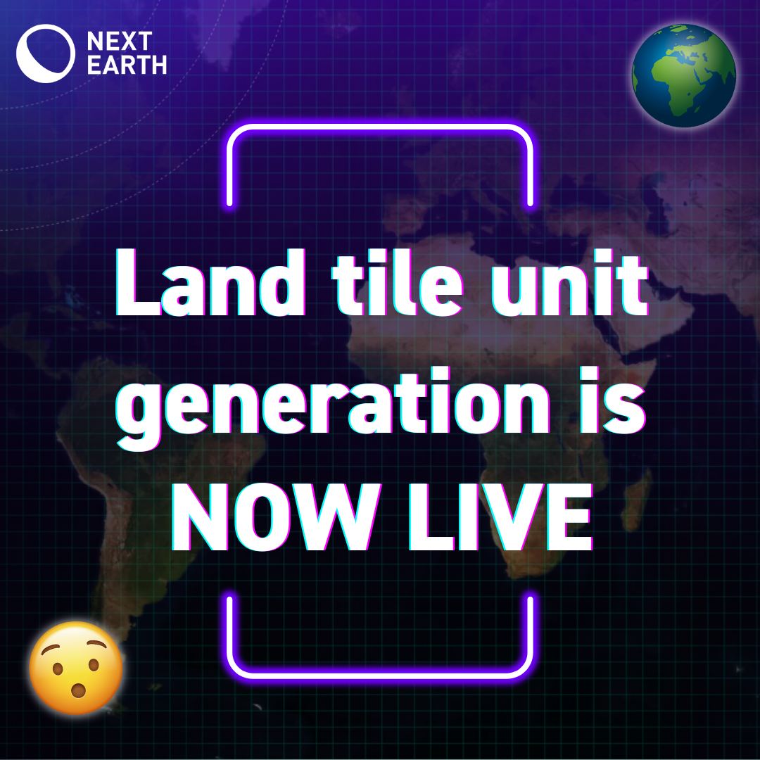 NextEarth_'s tweet photo. Another major Next Earth update is out NOW! 🔥

From this moment on, each owned land tile generates one unit per month. 🌐

As a gift to you, we'll soon send as many units as if your lands have been generating them since June. 👀 https://t.co/L9w0nscGQI
